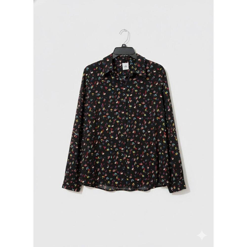 Cabi Women's Long Sleeve Blouse Size Large Paint Brush Print